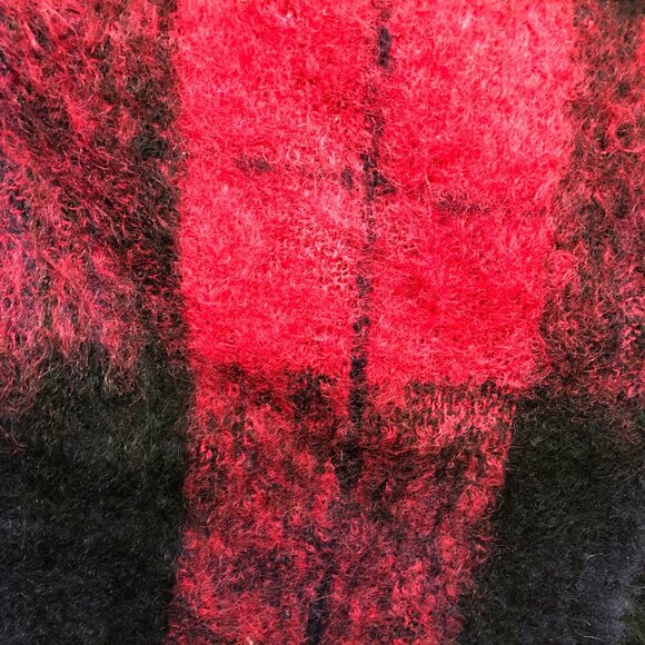 Vintage Glentana Mohair Wool Throw Blanket Red Black Plaid Scottish 48'' x 66'' - Picture 2 of 6